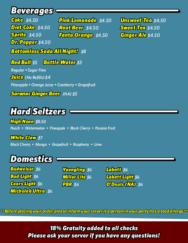 Food & Drink Menu Syracuse Funny Bone Comedy Club & Restaurant